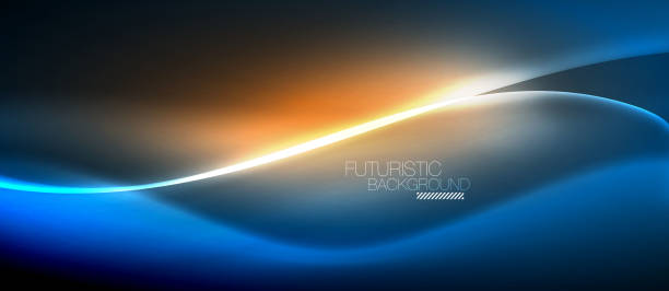 Neon glowing wave, magic energy and light motion background vector art illustration