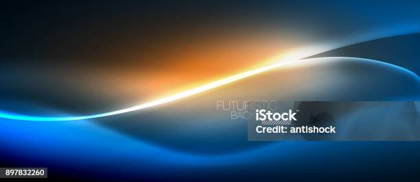 Neon Glowing Wave Magic Energy And Light Motion Background Stock Illustration - Download Image Now