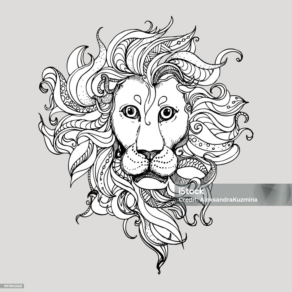 Hand drawn vector illustration of doodle lion. sketch. Vector eps 8 Abstract stock vector