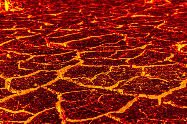 istock Ground is formed lava because of global warming. 897845166