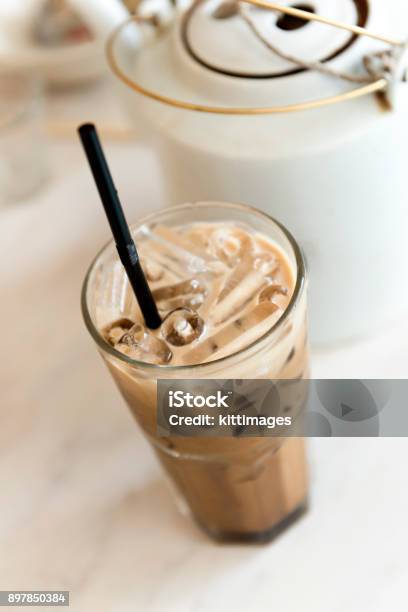 Ice Coffee Serve On Table Stock Photo - Download Image Now - Coffee Frappe, Cafe, Caffeine