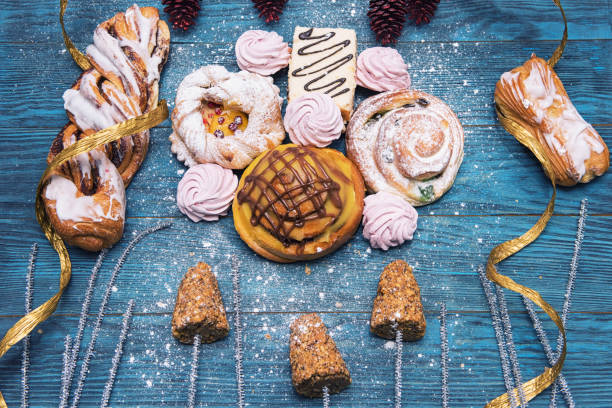istock Different cookies on blue wooden 897850810