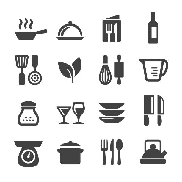 ilustraciones, imágenes clip art, dibujos animados e iconos de stock de cocina set de iconos - serie acme - wire whisk symbol computer icon spatula