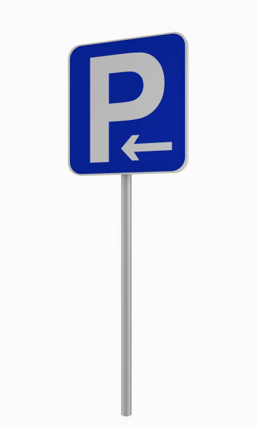 istock German traffic sign: Parking in the direction of the arrow (left) allowed, isolated on white. 897862954
