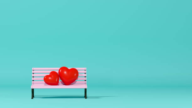 2 헤드 테이블에 함께 복사에 대 한 다채로운 3d 그림 iove의 최소한의 개체 파스텔 화려한 개념 3d 렌더링 배경 공간과 배경 발렌타인의 날 - cherry valentine 뉴스 사진 이미지