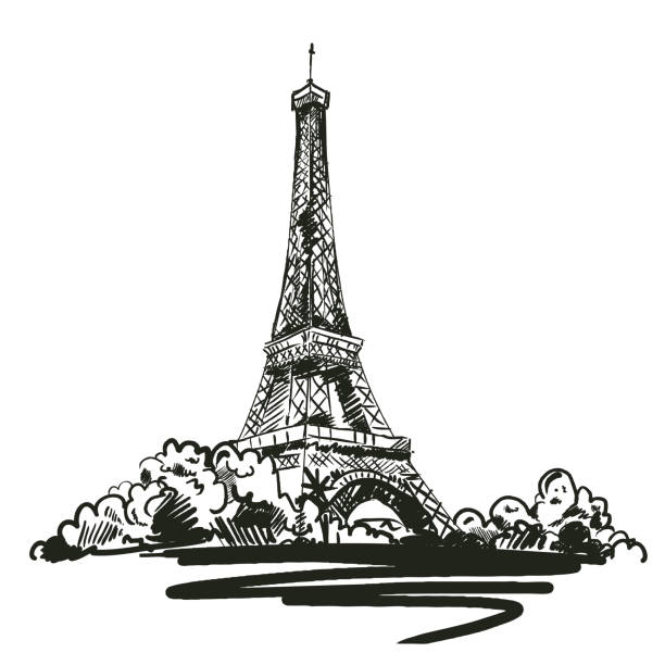 hand drawn vector illustration with Eiffel tower on white background. vector eps 8 hand drawn vector illustration with Eiffel tower on white background. vector eps 8 metal architecture abstract backgrounds stock illustrations