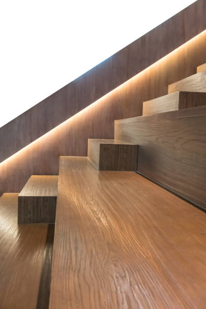 istock staircase with wooden steps and illumination isolated on white background 897875374