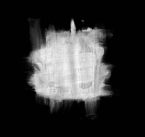 istock Silver square stain - abstract hand painted uneven smudge on black background 897900624