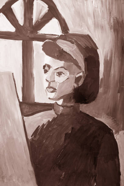 白黒色の若い女の子の肖像画。 - oeuvre点のイラスト素材／クリップアート素材／マンガ素材／アイコン素材