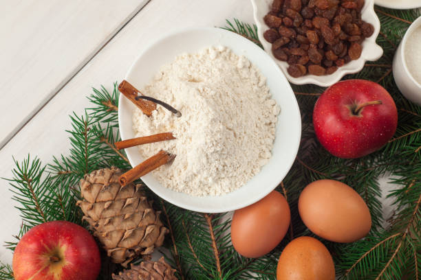 istock Different ingredients for cooking apple cake, winter concept 897936948