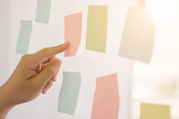 istock Hands pointing on sticky note paper with closeup shot. 897948256