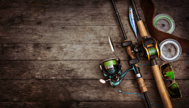 istock Fishing tackle background. Fishing design elements. 897957824