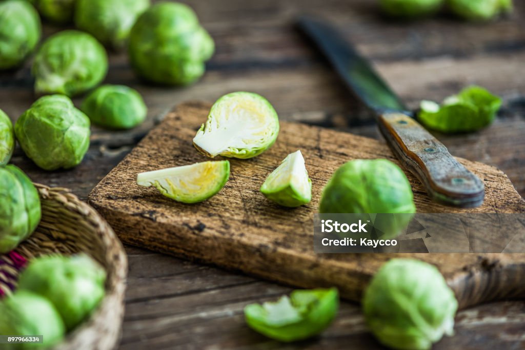 Brussels Sprouts Fresh Brussels Sprouts on a Cutting Board Agriculture Stock Photo