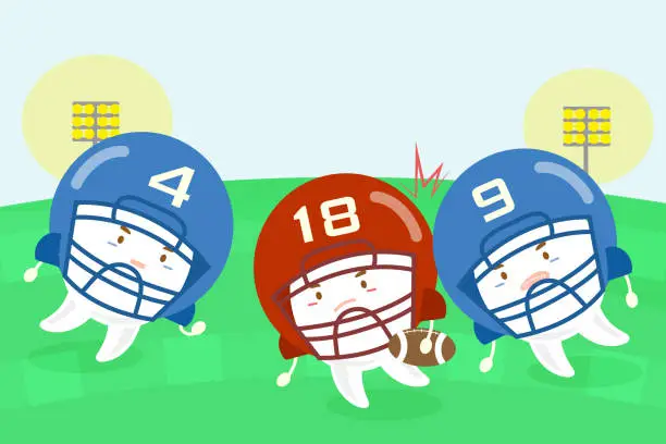 Vector illustration of cartoon tooth american football players