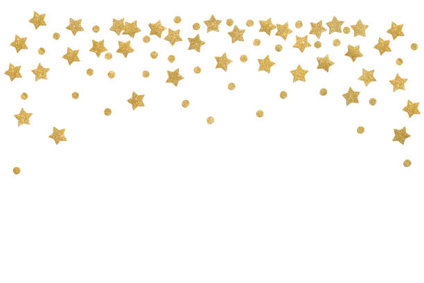 istock Gold glitter star falling from the top paper cut on white background 897980068