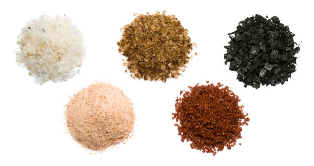 spicy salt variety of natural and spicy salt on white background salt seasoning stock pictures, royalty-free photos & images