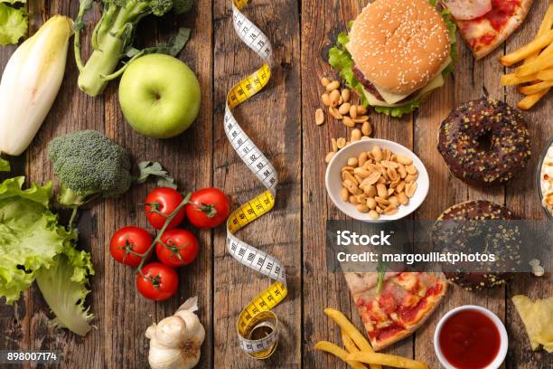 Fast Food Or Health Food Stock Photo - Download Image Now - Unhealthy Eating, Healthy Eating, Healthy Lifestyle