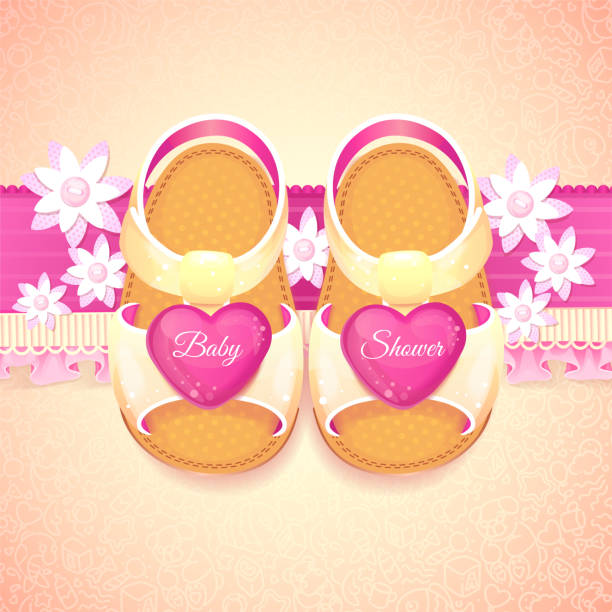 детские душ девочка розовые туфли. - baby clothing its a girl newborn baby goods stock illustrations