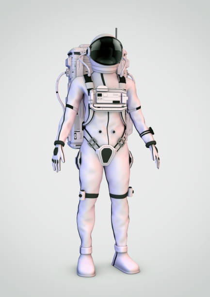 ritratto a figura intera dell'astronauta. sfondo bianco. illustrazione 3d - lenght foto e immagini stock