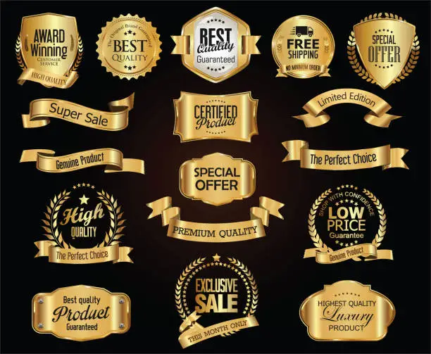 Vector illustration of Luxury retro badges gold and silver collection