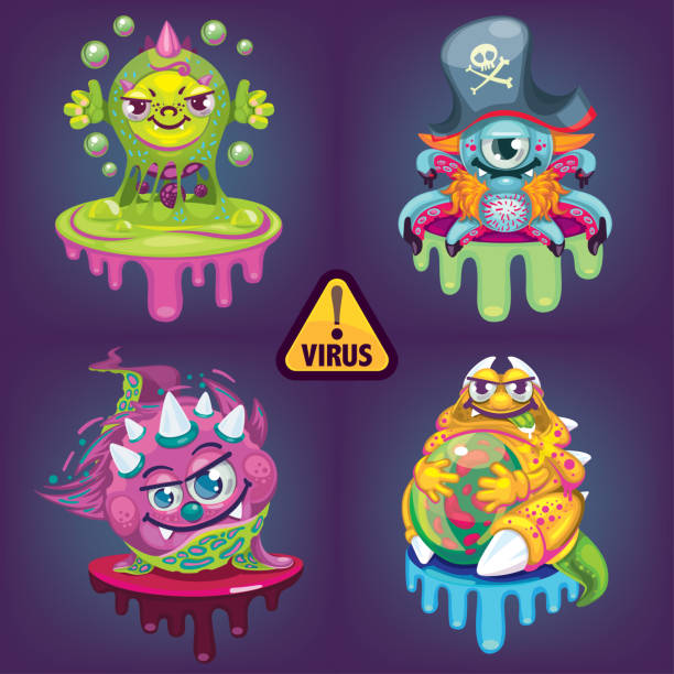 illustrations, cliparts, dessins animés et icônes de bande dessinée virus ensemble - slug bacterium monster virus