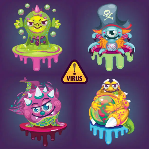 Vector illustration of cartoon virus set