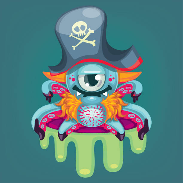 мультфильм вектор пиратский вирус - slug bacterium monster virus stock illustrations