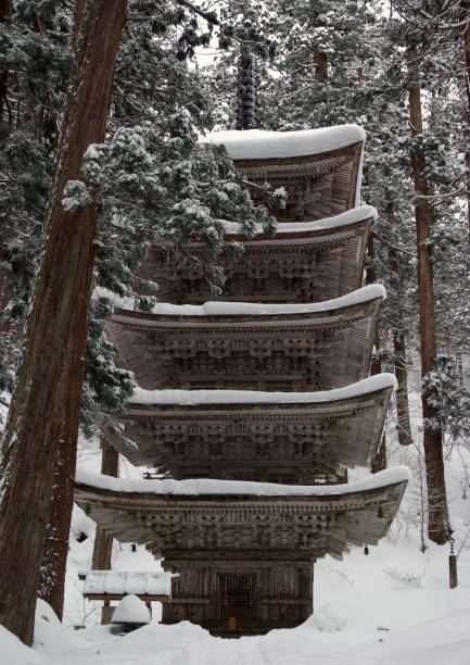 mt.haguroyama five-storied pagoda in heavy snow - prefeitura de yamagata imagens e fotografias de stock
