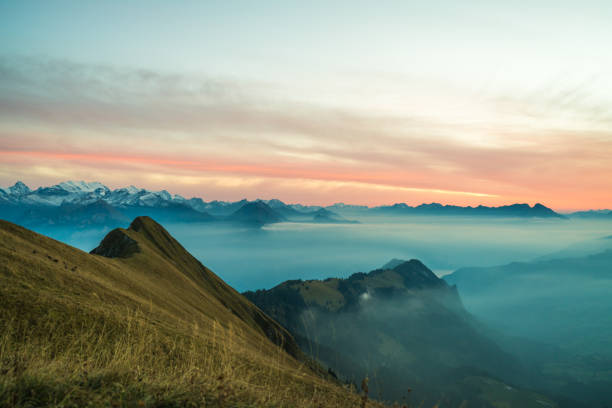 This incredible ridge-line comes alive during sunset, especially with low lying clouds against the Swiss Alps in the background.