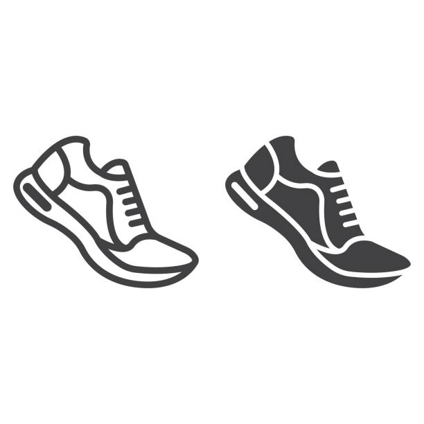 koşu ayakkabıları satır ve karakter simgesi, fitness ve spor, spor salonu işareti vektör grafikleri, doğrusal model beyaz bir arka planda eps 10. - antrenör illüstrasyonlar stock illustrations