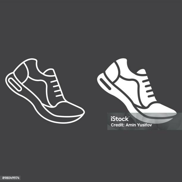 Ilustración de Línea De Zapatillas E Icono De Glifo Fitness Y Deporte Gimnasio Signo Vector Graphics Un Patrón Linear Sobre Un Fondo Negro Eps 10 y más Vectores Libres de Derechos de Maratón