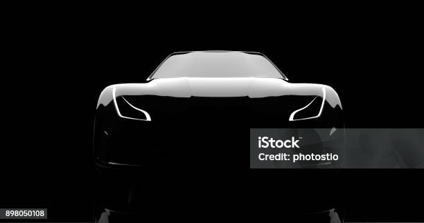 Silhouette Of Black Sports Car On Black Stock Photo - Download Image Now - Car, Sports Car, Concept Car