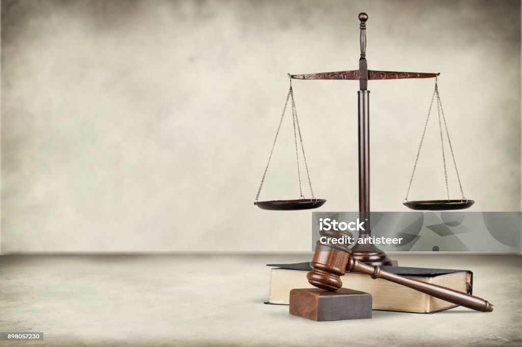 Law. Justice Scales and books Authority Stock Photo