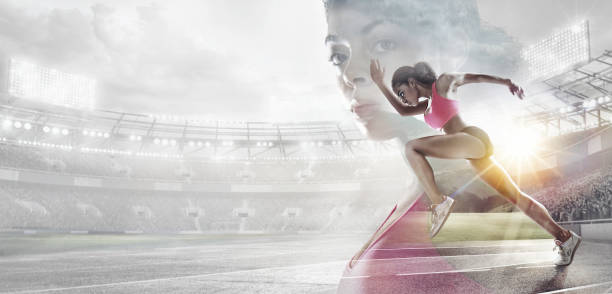 istock Sport backgrounds. Heroic Runner portrait. Mixed media. 898063104