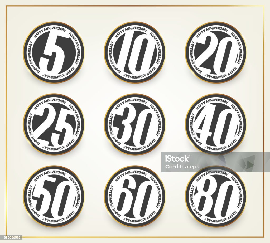 Happy Anniversary banners. 5th, 10th, 20th, 25th, 30th, 40th, 50th, 60th, 80th anniversary  set. Vector illustration. Logo stock vector