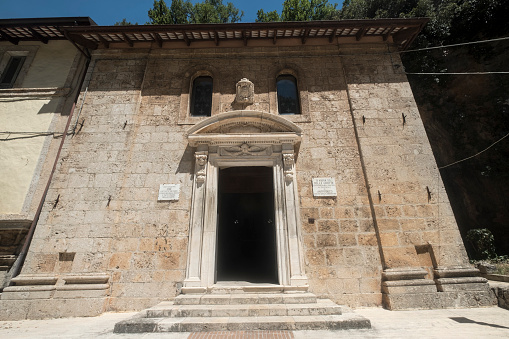 Antrodoco, Italy - July 17, 2017: Exterior of the church of Madonna delle Grotte at Antrodoco (Rieti, Lazio, Italy)