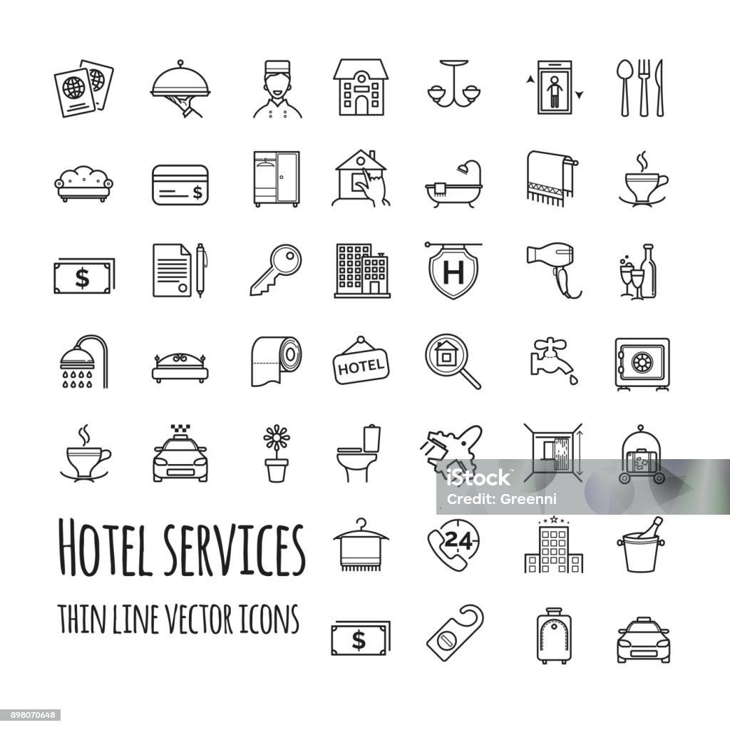 Conjunto de iconos de vector de servicios de Hotel - arte vectorial de Ícono libre de derechos