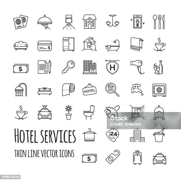 Hotel Services Vector Icons Set Stock Illustration - Download Image Now - Icon Symbol, Hotel, Service