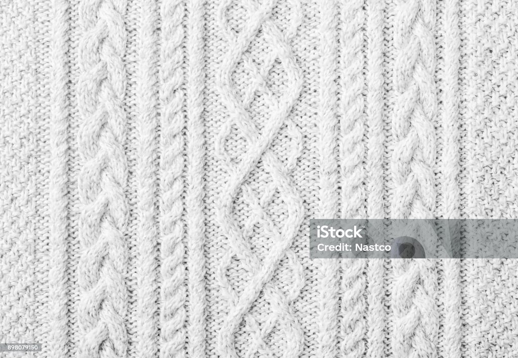 Knitted sweater texture, background with copy space Close up of white knitted sweater background, texture with copy space Textured Stock Photo