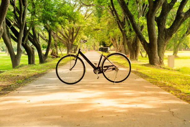 istock Vintage bicycle parked on the road. 898079182