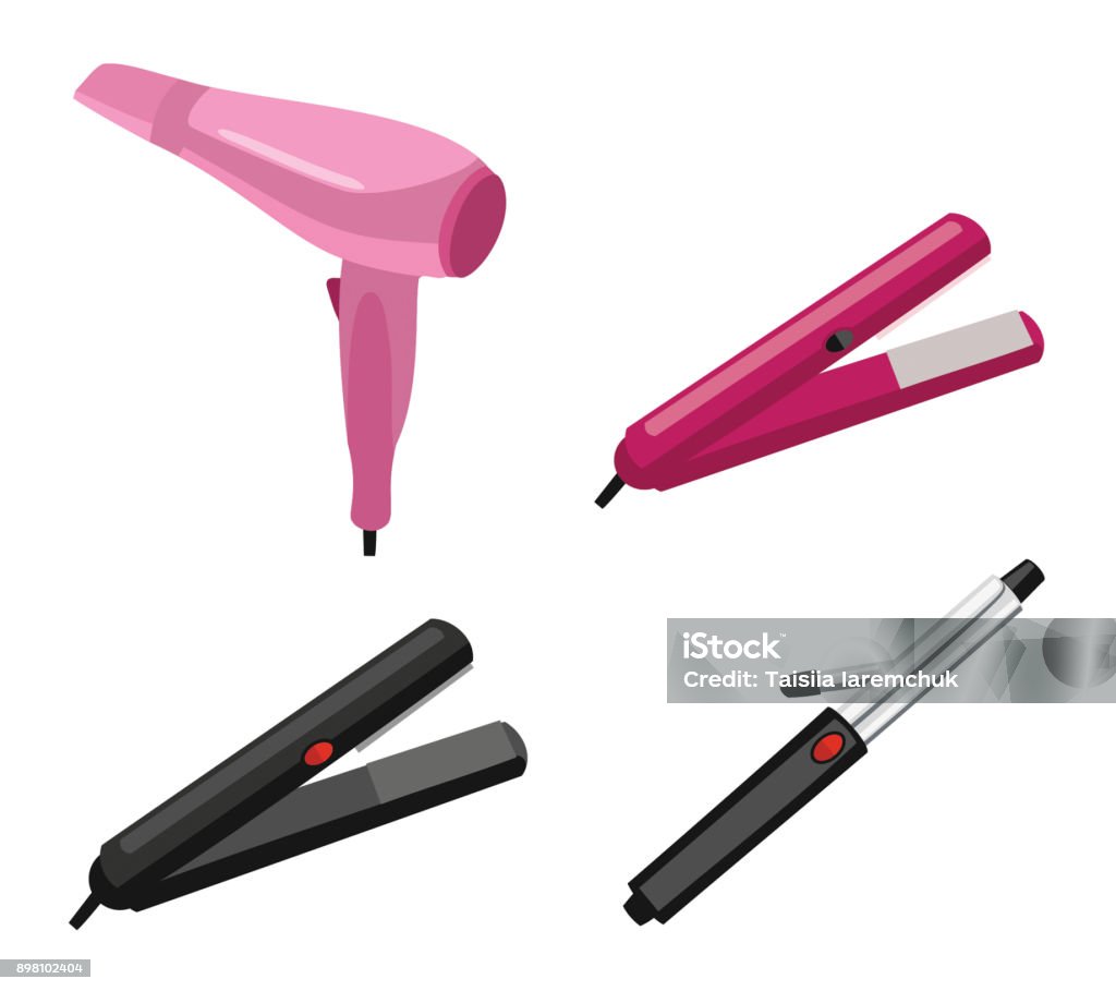 Hair Styling Tools Vector Illustrations Stock Illustration - Download Image  Now - Hair Dryer, Hair Straighteners, Curling Tongs - iStock