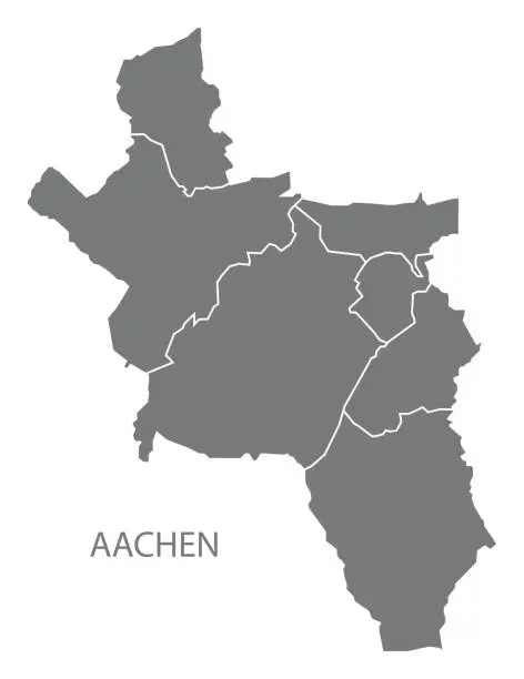 Vector illustration of Aachen city map with boroughs grey illustration silhouette shape