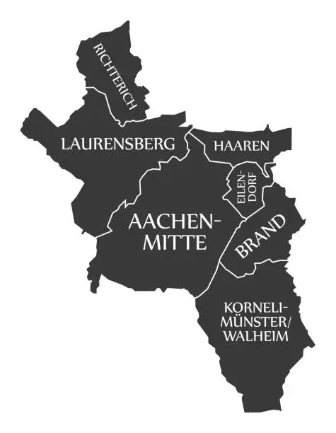 Vector illustration of Aachen city map Germany DE labelled black illustration