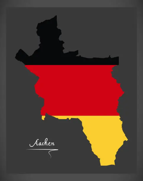 Vector illustration of Aachen map with German national flag illustration