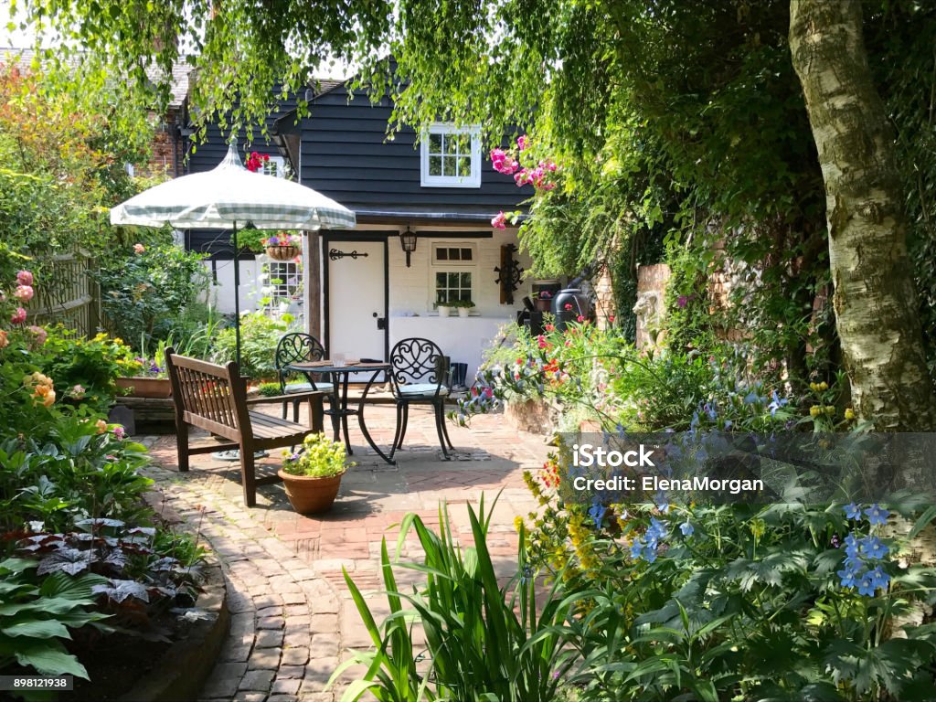 An English cottage garden English cottage garden. Yard - Grounds Stock Photo