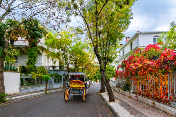 Istanbul, Turkey - November 04, 2017 : Buyukada Island street view. Buyukada is one of the Princes Islands on Marmara Sea.