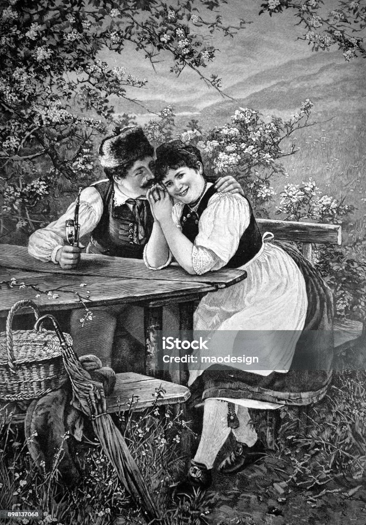 Young couple in love  - 1896 1890-1899 stock illustration