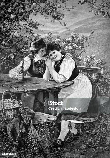 Young Couple In Love 1896 Stock Illustration - Download Image Now - 1890-1899, 1896, 19th Century