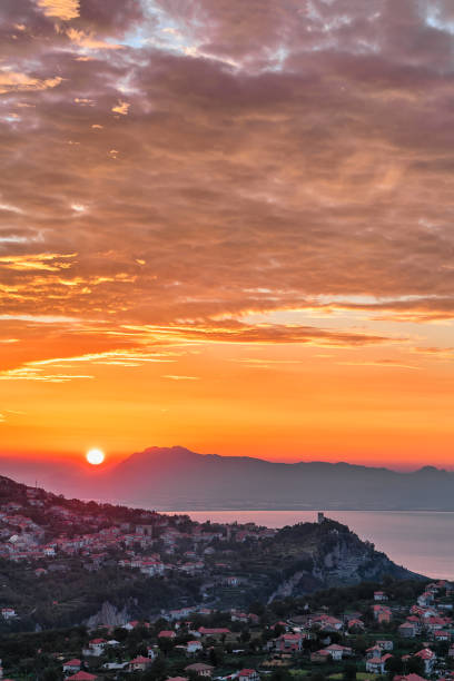 Sunrise in Agerola village Sunrise in Agerola village, Bomerano, Tyrrhenian sea, Amalfi coast, Italy praiano photos stock pictures, royalty-free photos & images