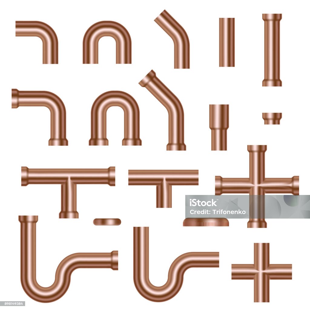 Conjunto de tuberías de cobre. - arte vectorial de Tubería libre de derechos